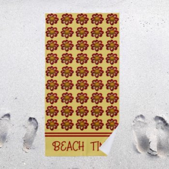 Beach Time Red Dahlia Floral Pattern On Yellow Beach Towel by northwestphotos at Zazzle