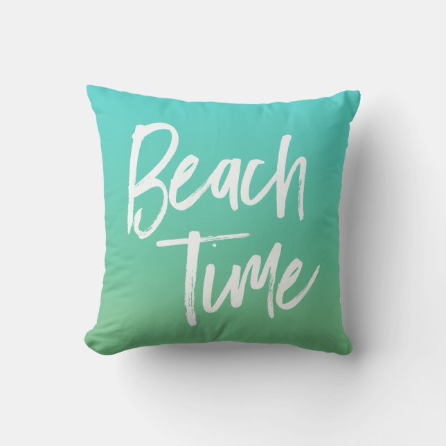 Beach Time Turquoise Ombre Throw Pillow (Front)