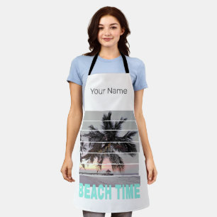 Beach Time Vintage Pier Palm Tree Sunset Souvenir Apron