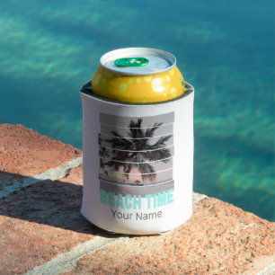 Beach Time Vintage Pier Palm Tree Sunset Souvenir Can Cooler