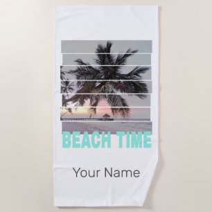 Beach Time Vintage Pier Palm Tree Sunset Souvenir Towel