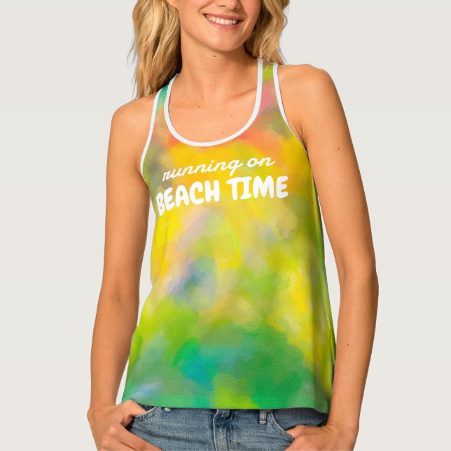 Beach Time Yellow and Green Abstract Art Tank Top (Front)