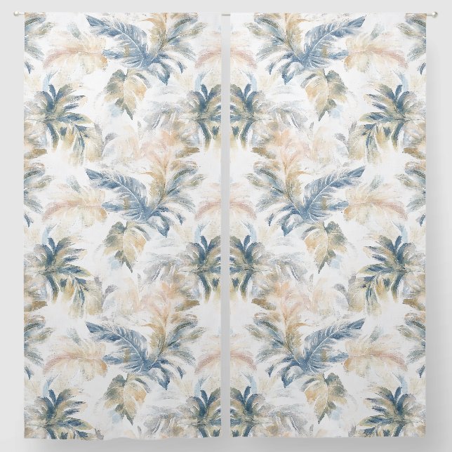 Beach Tones Palm Leaves Soft Muted Modern Blackout Curtains (Pair)
