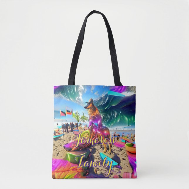 Beach Tote Bag Family German Shepherd Dog  (Front)