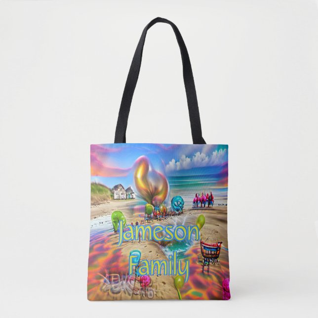 Beach Tote Bag Family Sand Welcome Balloons (Front)