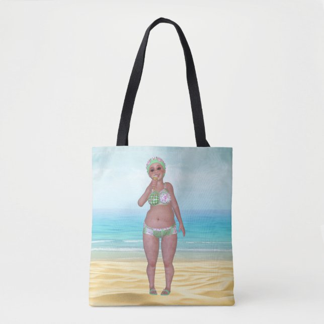Beach Tote Bag with Funny Bathing Beauty (Front)