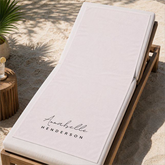 Beach Towel | Blush Pink Custom Name Pool Towels (Blush personalized beach towel with script name for pool days, spa trips, and gifting.)