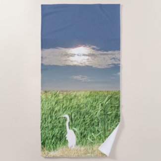 Beach Towel - Egret in Marshland