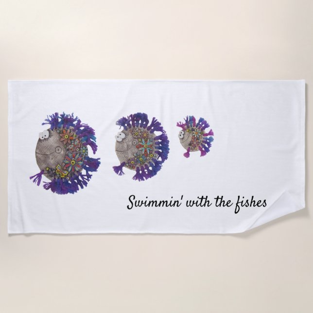 Beach Towel - Family of Purple Fish (Front)