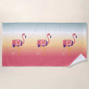 Beach Towel Flamingo Sunset, Add Name