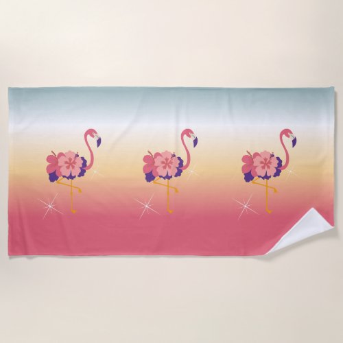 Beach Towel Flamingo Sunset Add Name