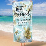 Beach towel, just married for beach wedding Beach Towel<br><div class="desc">Introducing the "Just Married" Beach Towel! The perfect way to celebrate your beach wedding, this towel is a must-have for any bachelorette party, bridal shower, or wedding gift. This towel is ultra-absorbent and features a beautiful custom name design. The perfect way to show your love on your honeymoon, this towel...</div>