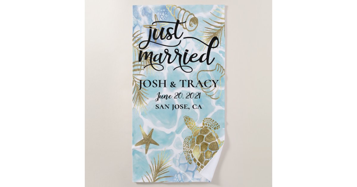 Beach towel, just married for beach wedding Beach Towel Zazzle
