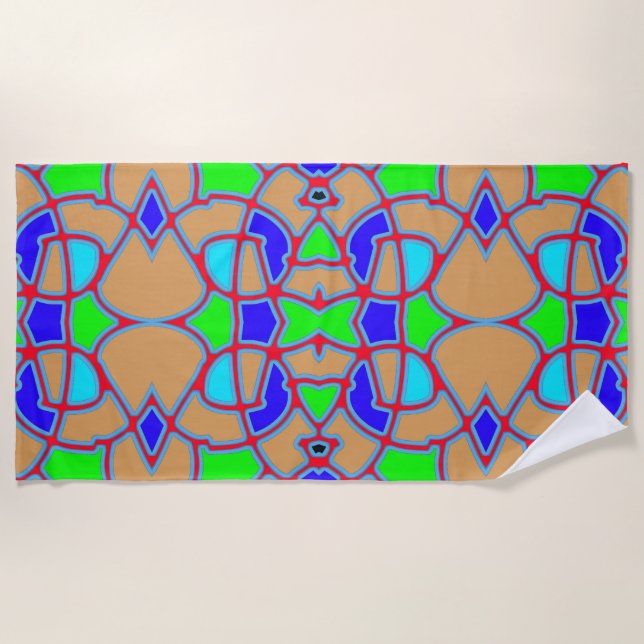 Beach Towel, Multicolor classic fabric pattern Bea Towel (Front)