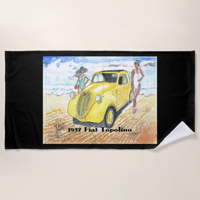 Beach Towel of 1937 Fiat Topolino (on black field) (Front)