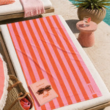 Beach Towel | Preppy Bold Stripe Coral Pink