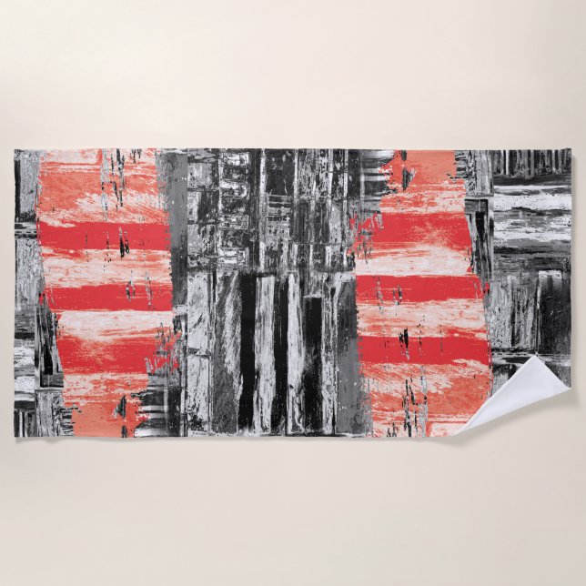 Beach Towel – Red Pulse Abstract Design (Front)