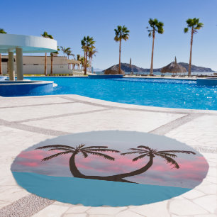 Beach Towel (round) - Palm Island at Sunset