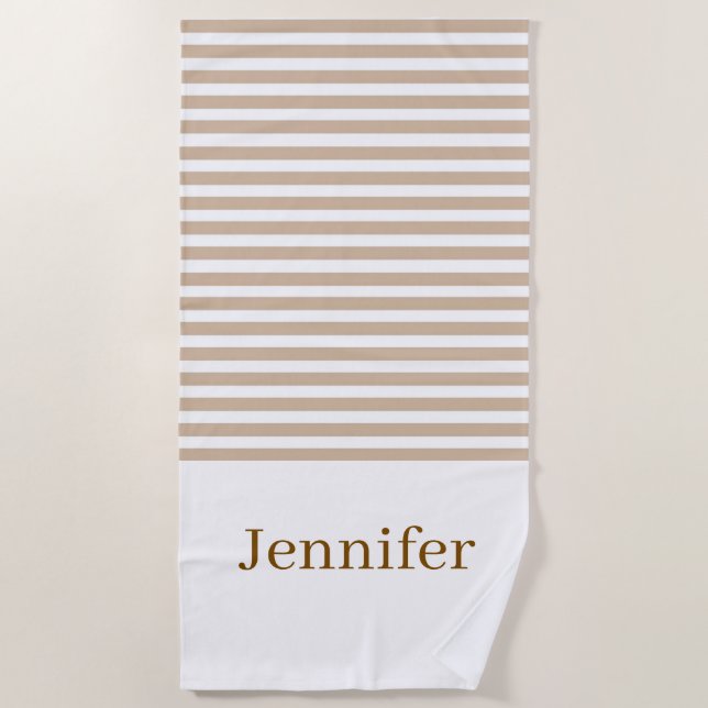 Beach Towel Spring Beige & White Stripe (Front)