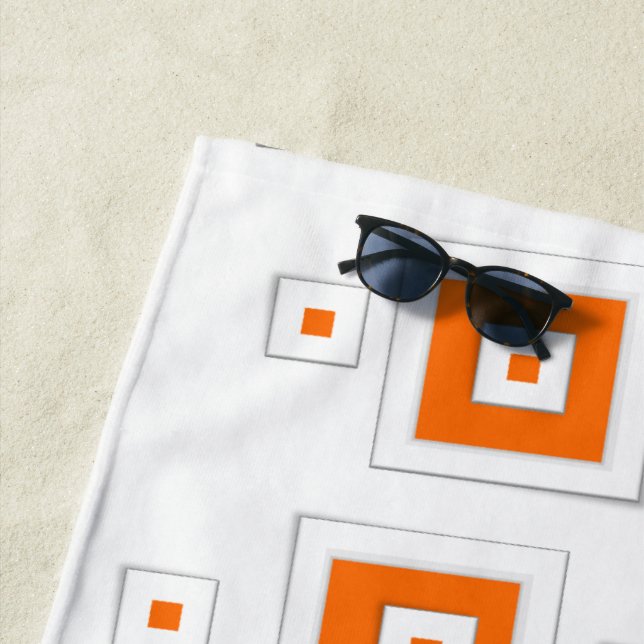 Beach Towel Spring Orange & White Square (In Situ)