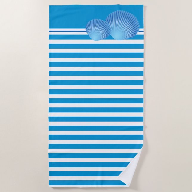 Beach Towel-Stripes & Shells Towel (Front)