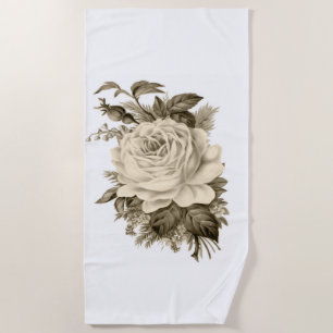 Beach Towel Vintage White Rose Floral