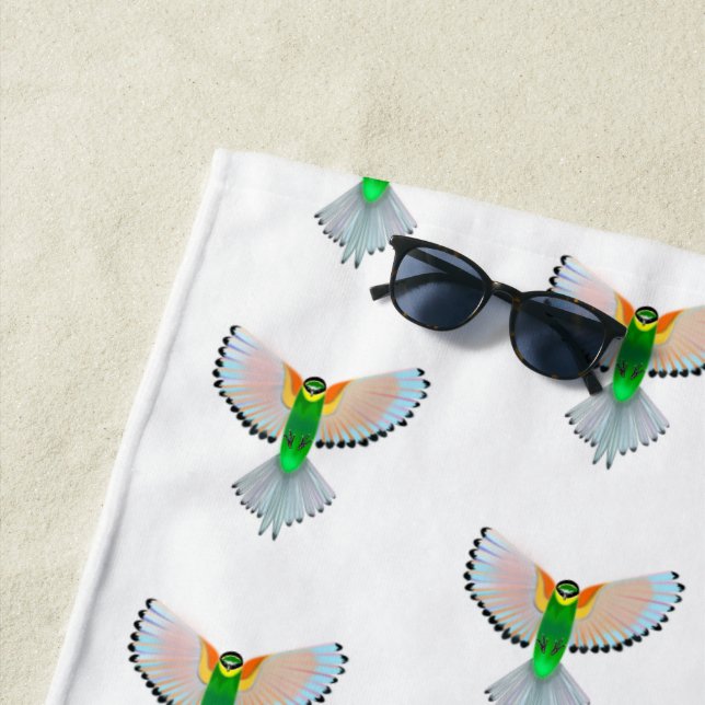 Beach Towel with Colorful Bird Flying (In Situ)