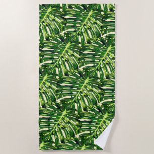 Beach Towel with Tropical Leaves