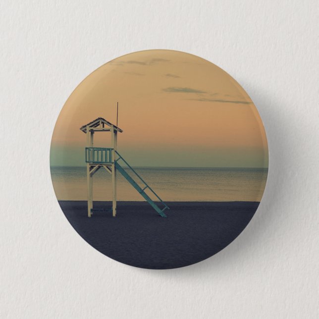 Beach Tower Sunset Pinback Button (Front)