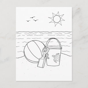 Beach Toys Adult Coloring Postcard