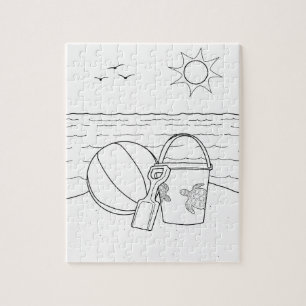 Beach Toys Adult Coloring Puzzle