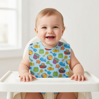 Beach Toys Icons Pattern Baby Bib