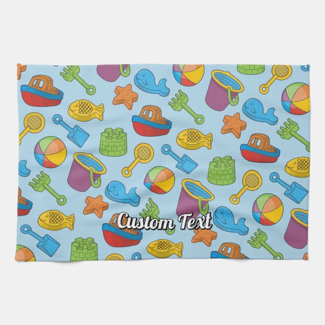 Beach Toys Icons Pattern Kitchen Towel (Horizontal)