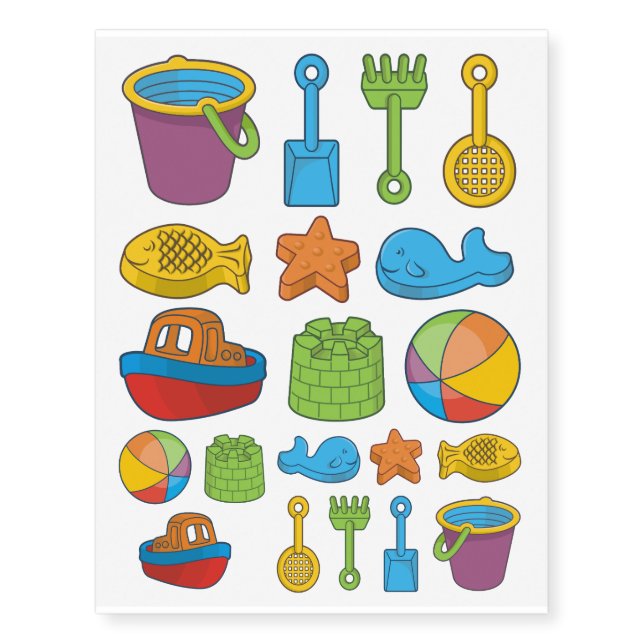 Beach Toys Icons Temporary Tattoos (Front)