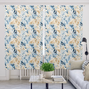Beach Tranquil Blue and Tan Pattern Blackout Curtains