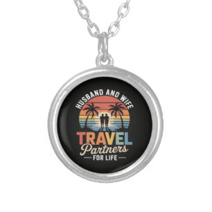 Beach Traveling - Husband and Wife Travel Partners Silver Plated Necklace