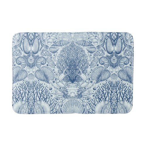 Beach treasures in blue bath mat