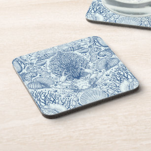 Beach treasures in blue beverage coaster