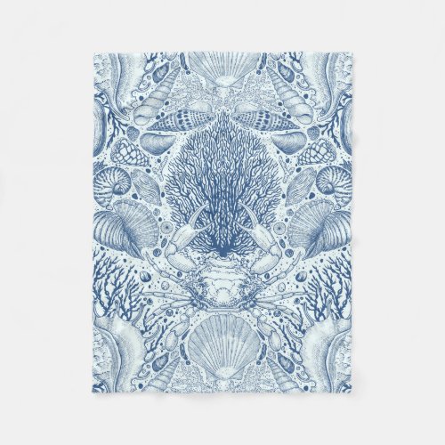 Beach treasures in blue fleece blanket