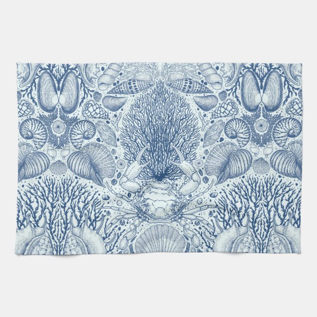 Beach treasures in blue kitchen towel (Horizontal)