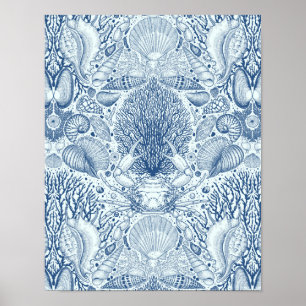 Beach treasures in blue poster