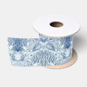 Beach treasures in blue satin ribbon