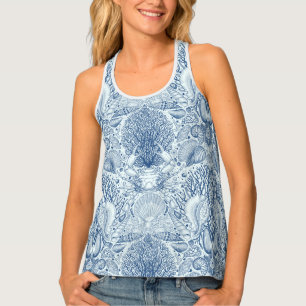 Beach treasures in blue tank top