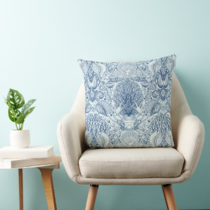 Beach treasures in blue throw pillow