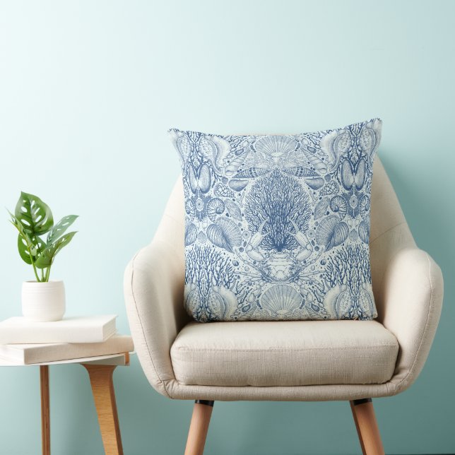 Beach treasures in blue throw pillow (Chair)