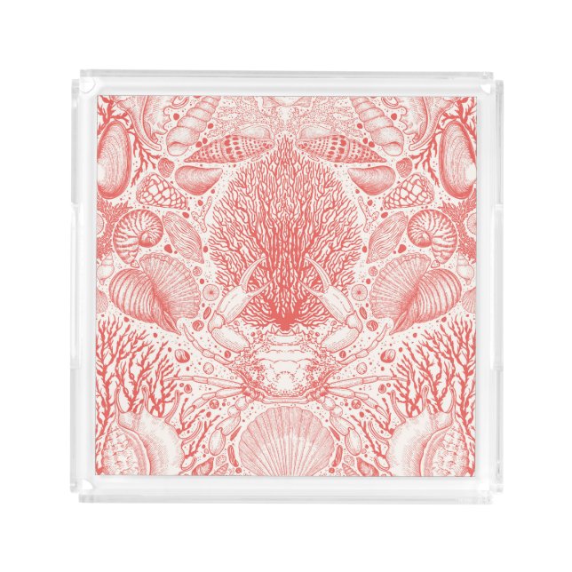 Beach treasures in coral red acrylic tray (Front)