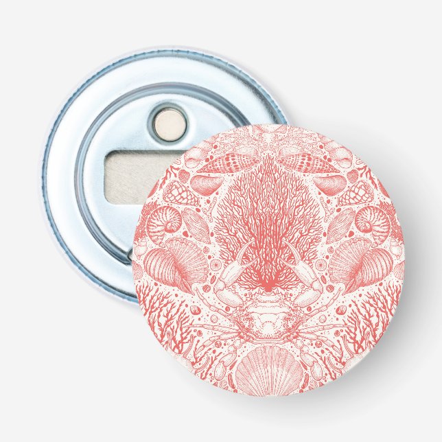 Beach treasures in coral red bottle opener (Front)