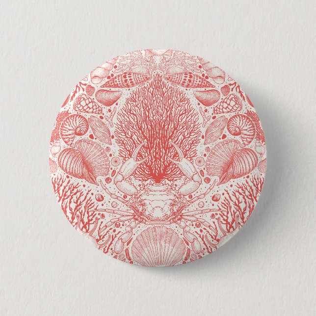 Beach treasures in coral red button (Front)