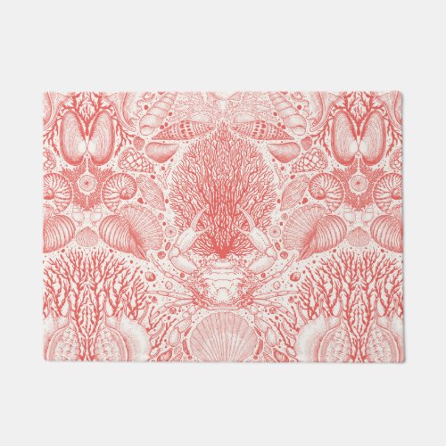 Beach treasures in coral red doormat