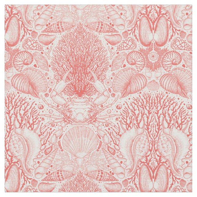 Beach treasures in coral red fabric (Close Up)
